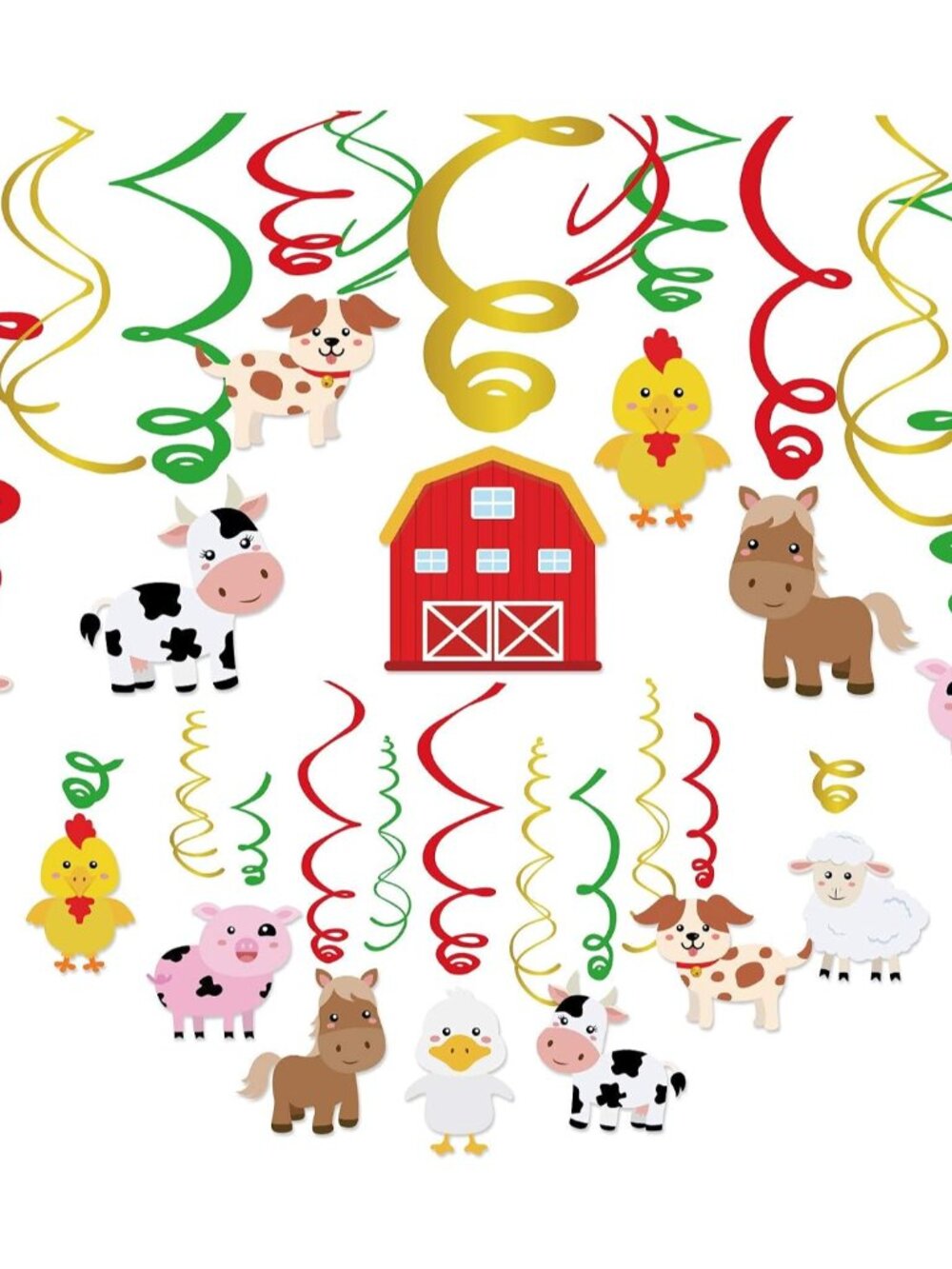 30Ct Farm Animal Hanging Swirl Decorations, Barnyard Party Supplies, Barn Yard B